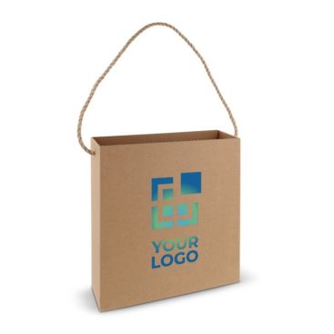 Bolsa cuadrada de cartón con asa larga de yute hecha en EU