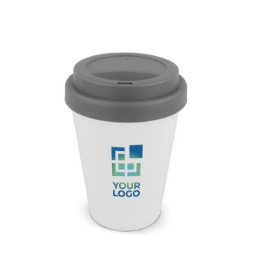Vaso take away de plástico reciclado con tapa de vivos colores 250ml