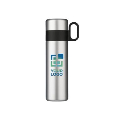 Termo de acero inoxidable con taza y asa como tapón 350ml color plateado