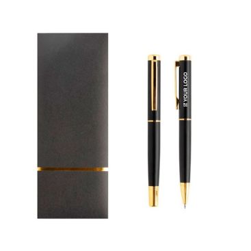 Set de bolígrafo y roller de metal con aire elegante tinta azul