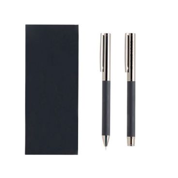 Roller y bolígrafo de metal y carbono estilo moderno tinta azul
