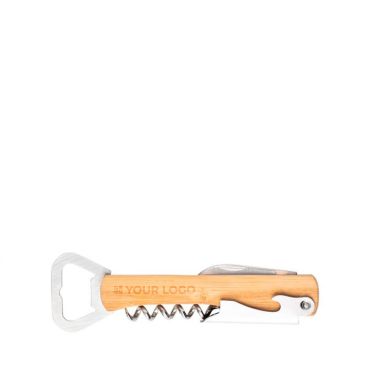 Sacacorchos acero inoxidable y bambú con navaja y abrecápsulas