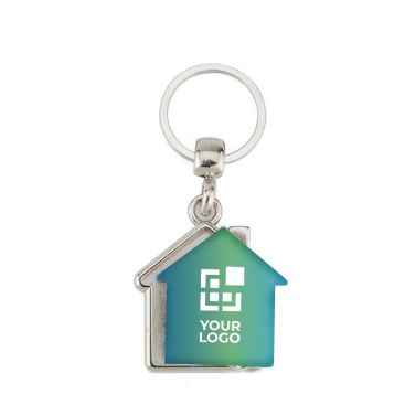 Llavero de metal con forma de casa e inserción de papel interior vista principal