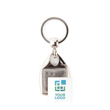 Llavero metálico de forma cuadrada con papel personalizable a 2 caras color plateado vista de impresión