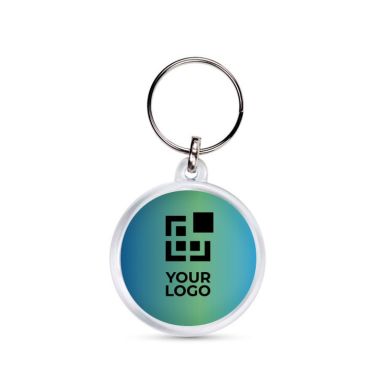 Llavero con forma redonda y cubierta con papeles personalizables vista principal