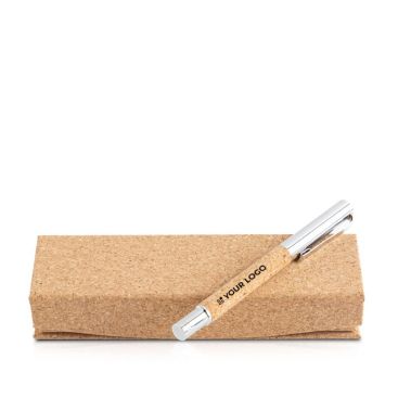 Roller elegante de metal y corcho con caja magnética tinta azul