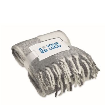 Manta de poliéster RPET con diseño de cuadros y flecos en el borde Manta de poliéster RPET con diseño de cuadros y flecos en el borde