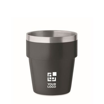 Vaso apilable hecho de acero inoxidable reciclado 250ml color negro vista de impresión