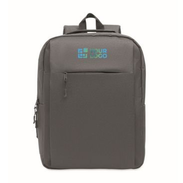 Mochila RPET con compartimientos para portátil y tableta 10'' y 15'' color gris oscuro vista de impresión