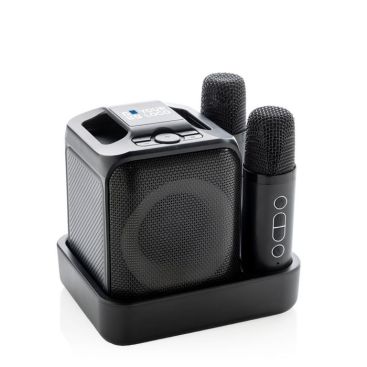Set de karaoke de plástico reciclado con dos micros y altavoz 5W