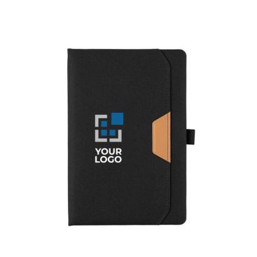 Libreta con encuadernado rígido de RPET y hojas a rayas A5 color negro vista de impresión