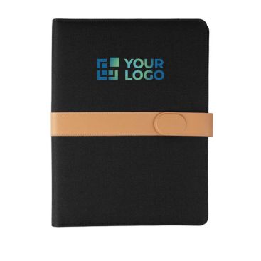 Portafolios de RPET con cierre metálico y cuero sintético A4 color negro vista de impresión