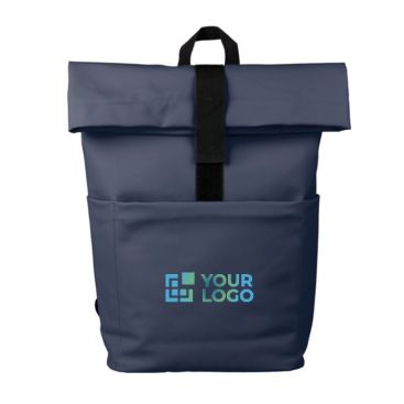 Mochila de PU para portátil con bolsillo frontal y lateral 15'' color azul vista de impresión