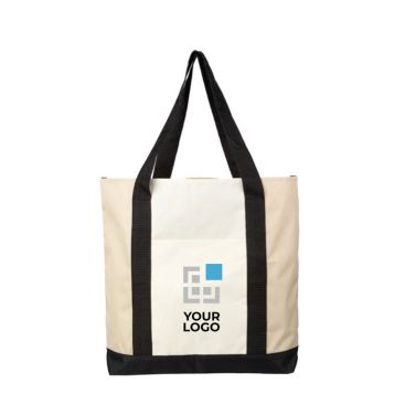 Bolsa de RPET con cremallera en parte superior y bolsillo delante color beige vista de impresión