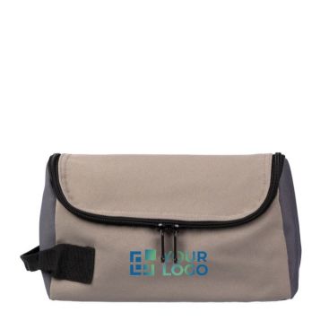 Neceser de viaje de poliéster de 1 compartimiento y asa lateral color marrón grisáceo vista de impresión