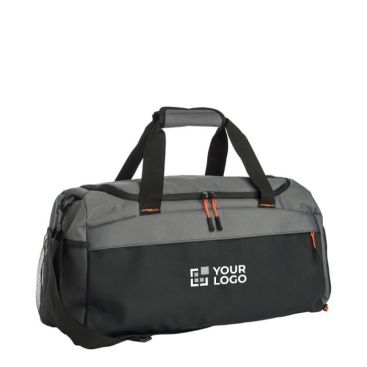 Bolsa de viaje bicolor con compartimiento lateral para zapatos color gris vista de impresión