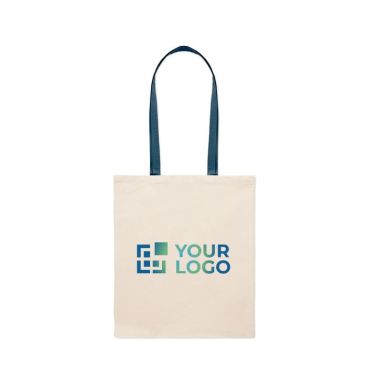 Bolsa de algodón de color natural con asas largas de colores 140 g/m2