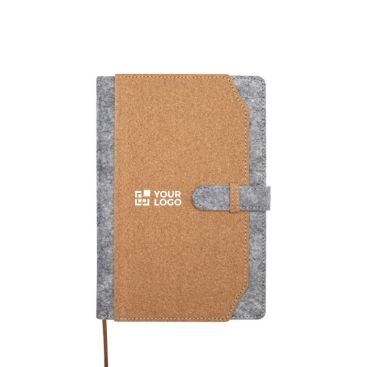 Libreta de fieltro y corcho reciclado con bolsillos A5 hojas a rayas