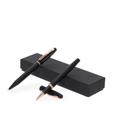 Bolígrafo y roller de aluminio reciclado en elegante estuche tinta azul