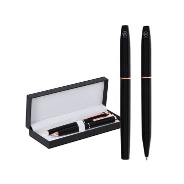 Bolígrafo y roller de acabado mate en elegante estuche tinta azul