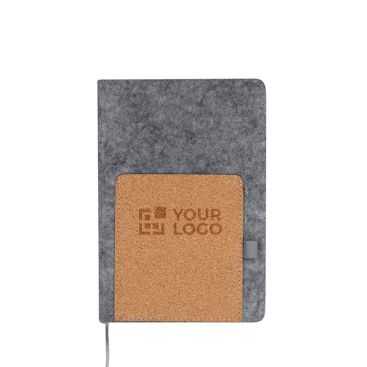 Libreta de fieltro con bolsillo frontal de corcho y hojas a rayas A5