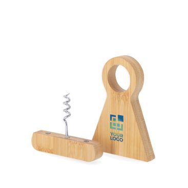 Sacacorchos de bambú con doble función de soporte para botellas