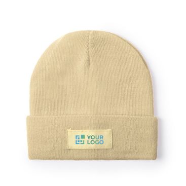 Gorro elástico para niños con dobladillo y etiqueta frontal para marcaje