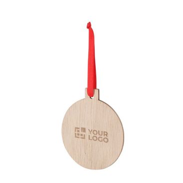 Adorno con diseño de bola de Navidad hecho de madera y listón rojo