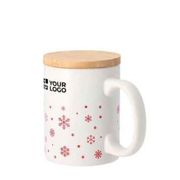 Taza de cerámica con diseño de copos de nieve y tapa de bambú 300ml vista principal