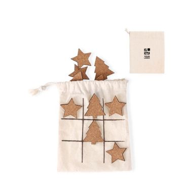 Juego de tres en raya con fichas navideñas hechas de corcho