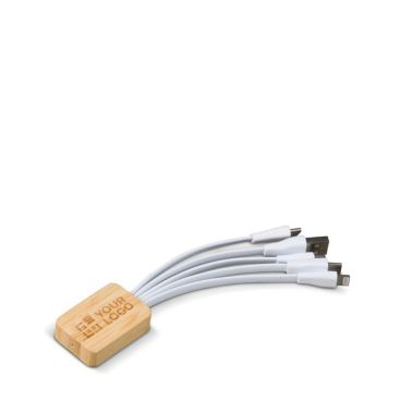 Cuadrado de bambú personalizable con 6 distintos cables de carga