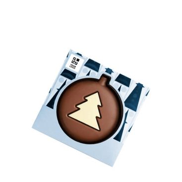 Chocolate en forma de bola de navidad con diseño de árbol