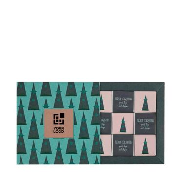 Set de 9 chocolates de 5g con chocolate blanco, negro y con leche