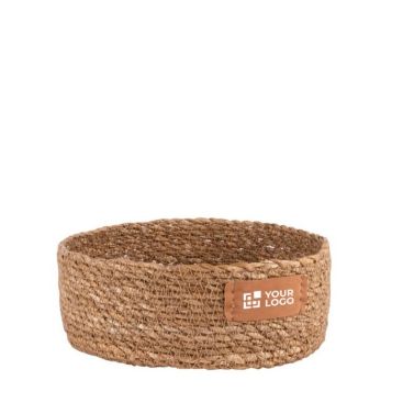 Cesta redonda de almacenamiento hecha de algas entretejidas