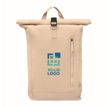 Mochila de cierre roll top de algodón reciclado con cremallera delante