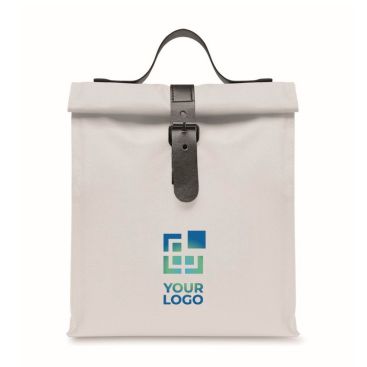 Bolsa nevera rolltop de poliéster con asa y cierre de cuero