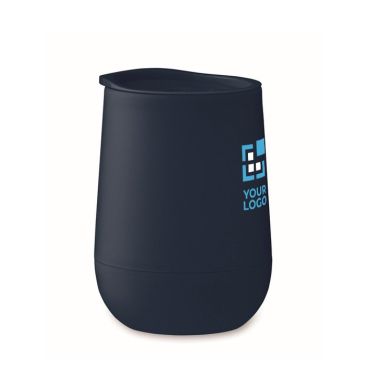 Vaso para llevar de doble pared cierre deslizante en la tapa color azul marino vista de impresión
