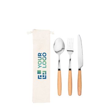 Set de 3 cubiertos en madera de acacia y acero inoxidable