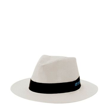 Sombrero blanco de paja de papel con cinta negra personalizable vista principal