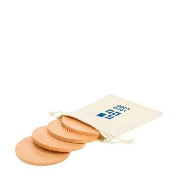 Set de 4 posavasos de bambú en bolsa de algodón con cierre