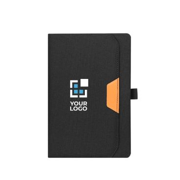 Libreta con bolsillo exterior y detalle marrón en PU A5 hojas a rayas