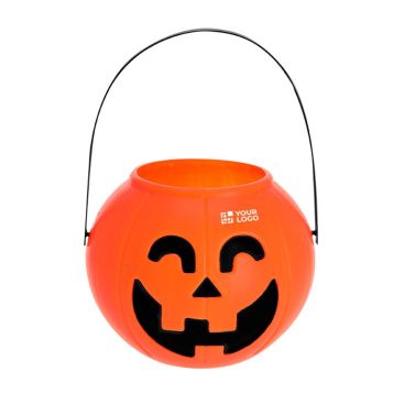 Cesta de halloween con diseño de calabaza y asa de agarre