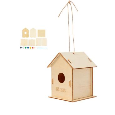 Casa de pájaros de madera con 6 pinturas a base de agua y pincel