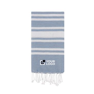 Fino pareo de algodón y poliéster de rayas y flecos blancos 150 g/m2