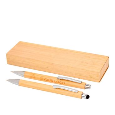 Bolígrafo y portaminas de bambú con clip de metal tinta negra