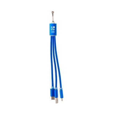 Set de cables de carga 3 en 1 con mosquetón para transporte color azul ultramarino vista de impresión