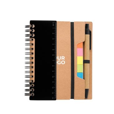 Libreta con varias notas adhesivas, regla y bolígrafo A6 hojas a rayas