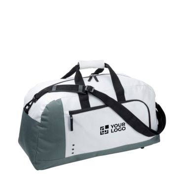 Bolsa de deporte con amplio bolsillo frontal y doble asas color blanco vista de impresión