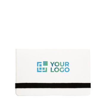 Porta memos de cartón con cierre elástico y bolsillo para tarjetas color blanco vista de impresión