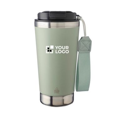 Vaso térmico de acero inoxidable con correa a juego y tapa negra 500ml color verde pastel vista de impresión